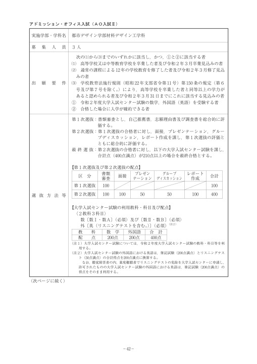 令和2年度 入学者選抜要項