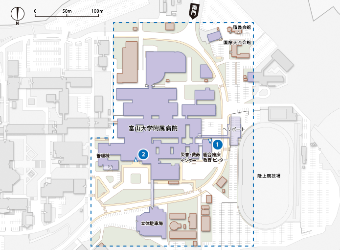 杉谷キャンパス病院・管理棟エリア地図